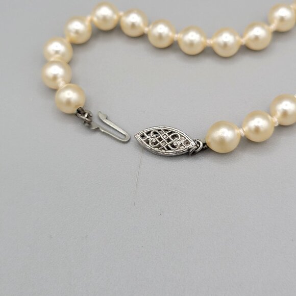 Hand Knotted 6mm Cultured Pearl Necklace Sterling Silver Clasp 16" Length - Picture 7 of 9